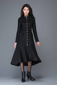 Maxi coat, wool coat, long black coat, dress coat, winter warm coats, womens coats, asymmetrical coat, women jacket, girls coat C1029