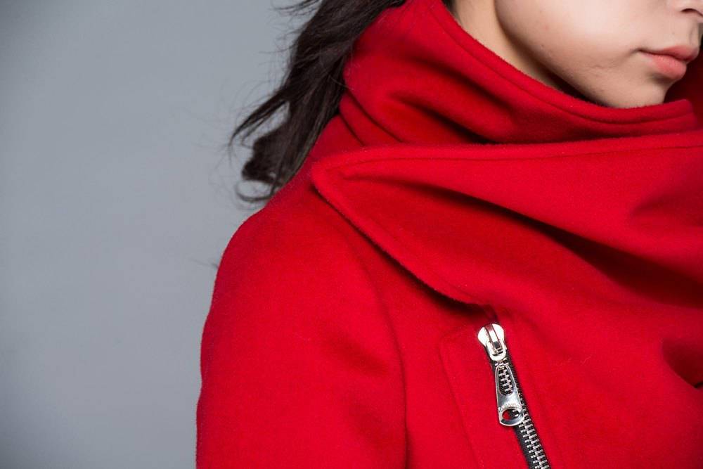 Red Coat, Asymmetrical coat, cowl neck jacket, coats, wool coat, wollmantel, women wool coat, wool jacket asymmetriccal, winter coat C1025