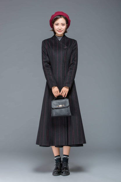Wool coat, black coat, winter coat, womens coat, striped coat, black winter coat, warm coat, black wool coat, winter warm coat C1170