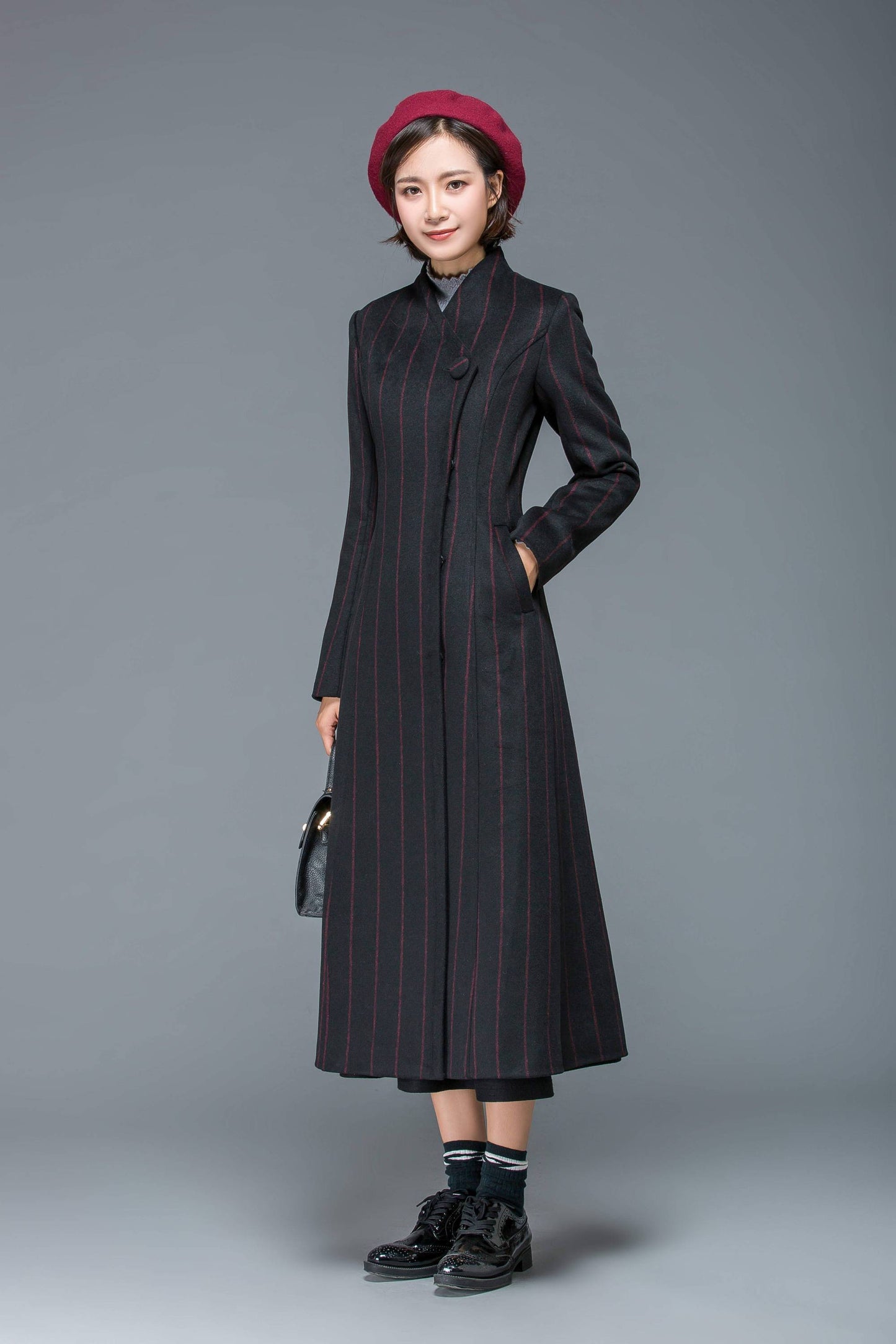 Wool coat, black coat, winter coat, womens coat, striped coat, black winter coat, warm coat, black wool coat, winter warm coat C1170