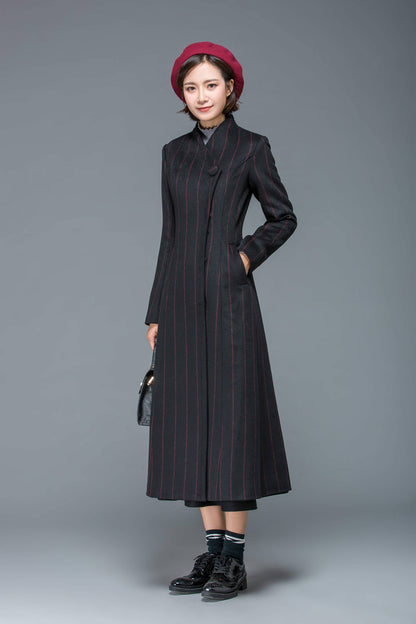 Wool coat, black coat, winter coat, womens coat, striped coat, black winter coat, warm coat, black wool coat, winter warm coat C1170