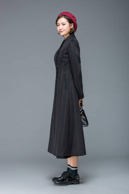 Wool coat, black coat, winter coat, womens coat, striped coat, black winter coat, warm coat, black wool coat, winter warm coat C1170