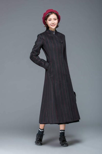 Wool coat, black coat, winter coat, womens coat, striped coat, black winter coat, warm coat, black wool coat, winter warm coat C1170