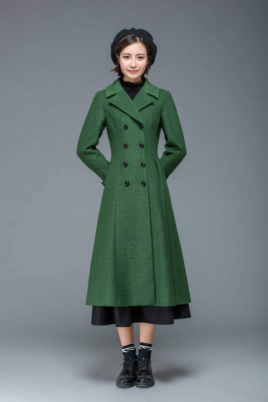 Wool coat, long coat, winter coat, womens coat, winter coat women, princess coat, classic coat, green coat, double breasted coat C1171