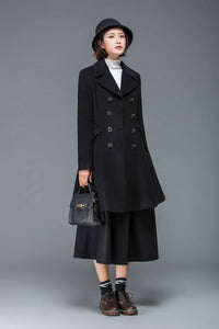 Black coat, wool coat for winter, midi coat women, short coat, double breasted coat, warm winter coat, winter coat pockets  C1174