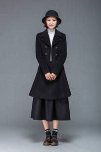 Black coat, wool coat for winter, midi coat women, short coat, double breasted coat, warm winter coat, winter coat pockets  C1174