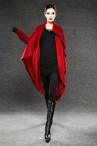 Wool Coat, red coat, jacket, winter coat, long coat, Asymmetrical coat, red wool coat, warm coat, womens coat, loose coat  C026