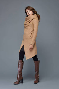 Brown Asymmetrical Winter Wool Coat C959