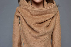 Brown Asymmetrical winter wool coat women C959