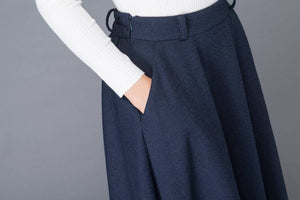 high waist A line wool maxi skirt C1006