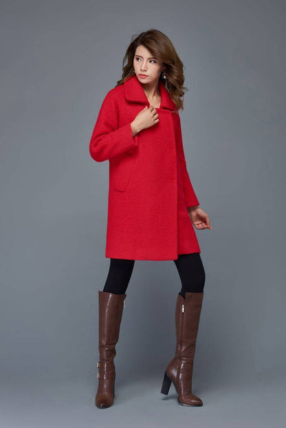Red wool coat, womens wool coats, wool coat, winter wool coat, womens jackets, warm wool coat, Short wool coat, loose coat C960