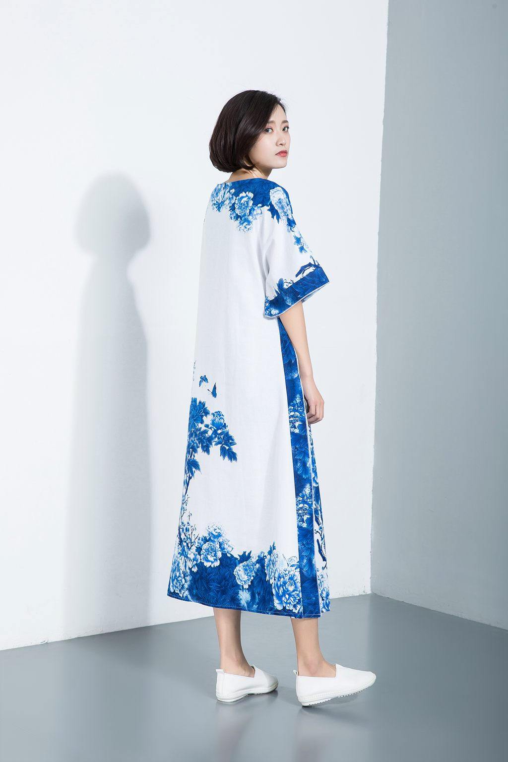 linen dress, linen dress woman, print linen dress, maxi dress, womens dress, linen dress plus size, womens dresses, long dress C1117