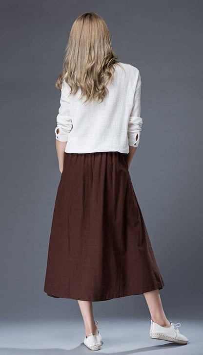 Tea length skirt, Linen Skirt, brown linen skirt, midi skirt, womens skirts, linen skirt pockets, summer skirt, made to order C872