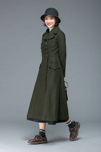 warm winter coat, long coat, wool coat, womens coats, fit and flare coat, double breasted coat, military coat, maxi coat, vintage coat C1168
