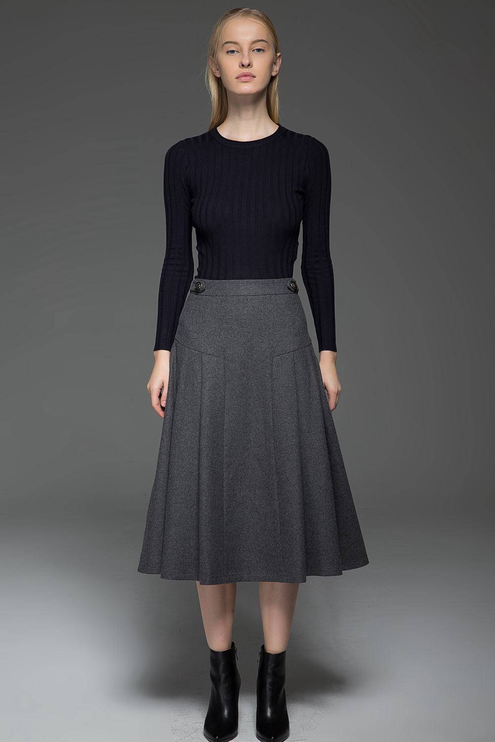 Gray wool skirt, Winter skirt, midi skirt, wool skirt, A Line Skirt, woman skirt, warm skirt, winter wool skirts, midi wool skirt  C772