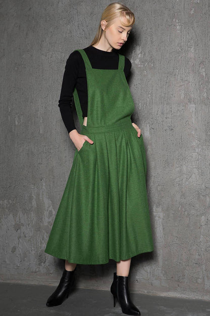 Green wool  pinafore dress C733