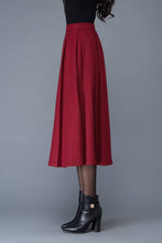 Load image into Gallery viewer, High waist A Line Pleated wool skirt in red C1032
