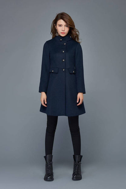 Wool coat, womens coats, winter coat, coats, jacket, blue jacket, midi coat, navy wool coat, vintage jacket, military coat  C972