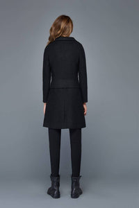 women's jackets, wool coat, winter coat, warm coat, black peacoat, asymmetrical coat, winter warm jacket, short jacket, zipper coat C981