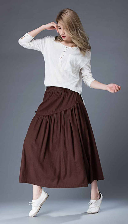 Midi summer casual Linen skirt   C856