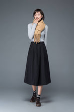 Load image into Gallery viewer, black skirt, wool skirt, womens skirts, midi skirt, pleated skirt, pocket skirt, winter skirt, warm skirt, work skirt, skirt C1181
