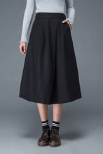 Load image into Gallery viewer, black skirt, wool skirt, womens skirts, midi skirt, pleated skirt, pocket skirt, winter skirt, warm skirt, work skirt, skirt C1181
