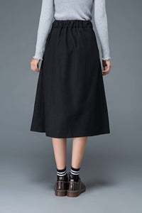black skirt, wool skirt, womens skirts, midi skirt, pleated skirt, pocket skirt, winter skirt, warm skirt, work skirt, skirt C1181