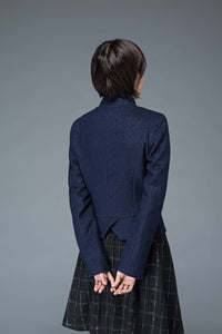 blue wool coat, winter warm wool jacket, womens jacket, blue asymmetrical coat, mini wool jacket, womens coat, blue coat, winter coat C1187