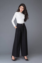 Load image into Gallery viewer, Long black winter wool pants with pockets C1014
