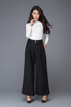 Load image into Gallery viewer, Long black winter wool pants with pockets C1014
