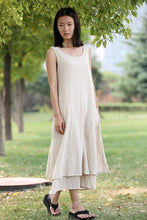 Load image into Gallery viewer, Cream Linen Dress - Layered Lagenlook Long Sleeveless Loose-Fitting Casual Comfortable Maxi Plus Size Dress C282
