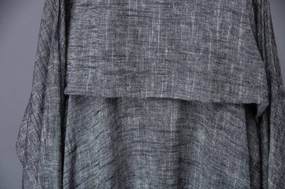 Gray Linen Dress - Layered Flowing Elegant Long Sleeve Long Summer Dress with Scoop Neck Handmade Clothing C881