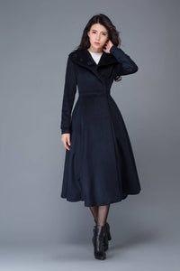 Long Navy Blue Wool Coat C1021