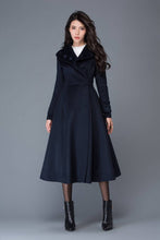 Load image into Gallery viewer, navy blue Midi wool swing coat C1021
