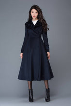 Load image into Gallery viewer, Long Navy Blue Wool Coat C1021#
