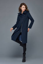 Load image into Gallery viewer, Winter coats for women, navy blue wool coat, mid length coat, unique coat, warm jacket, womens coats, zipper coat, custom jackets C973

