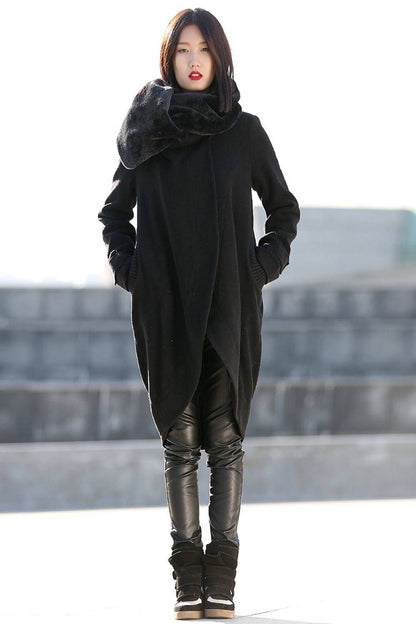 Coat, wool coat, black wool coat, winter coat, tulip shape coat, oversize coat, madi coat, womens coats, asymmetrical coat, jacket  C197