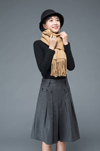 Gray wool skirt, midi skirt, pleated skirt, knee length skirt, uniform style skirt, winter warm skirt, maxi skirt, woman skirt C1195