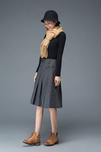 Gray wool skirt, midi skirt, pleated skirt, knee length skirt, uniform style skirt, winter warm skirt, maxi skirt, woman skirt C1195