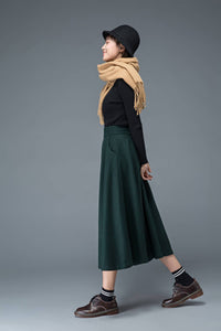 green wool skirt, long wool skirt, winter skirt, womens skirt, wool skirt, pocket skirt, warm skirt, winter warm skirt, green skirt C1197