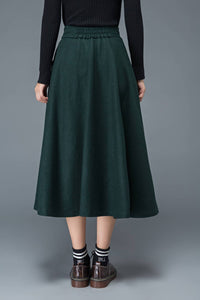 green wool skirt, long wool skirt, winter skirt, womens skirt, wool skirt, pocket skirt, warm skirt, winter warm skirt, green skirt C1197