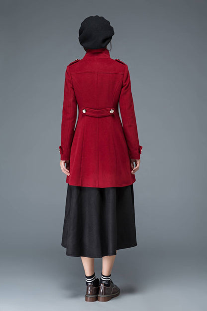 wool coat, winter coat, red coat, womens coat, Military coat, warm coat, Vintage coat, high collar coat, women wool coat, retro coat C1198