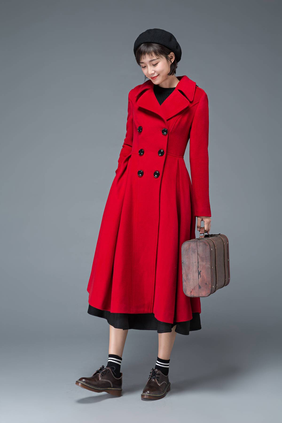 princess coat, red wool coat, dress coat, long warm coat, designer