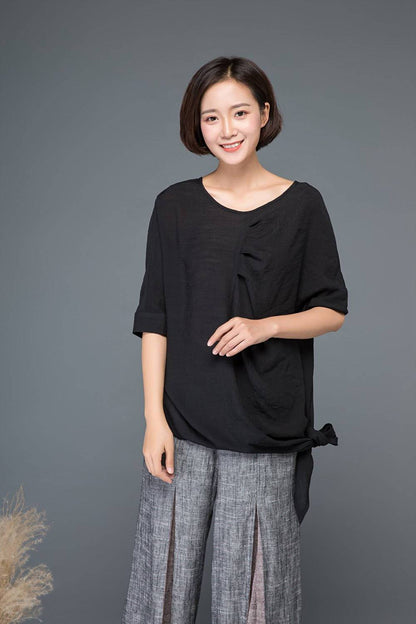 Tops, Black top, linen shirt, blouses woman, shirt dress, irregular shirt, long shirt, womens shirts, side split top, tops for women C1150