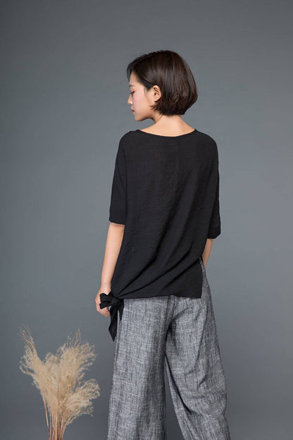 Tops, Black top, linen shirt, blouses woman, shirt dress, irregular shirt, long shirt, womens shirts, side split top, tops for women C1150