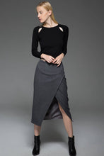 Load image into Gallery viewer, Pencil skirt, wool skirt, asymmetrical skirt, winter skirt, office skirt, formal skirt, unique skirt, designer skirt, gray skirt C763
