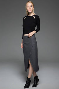 Pencil skirt, wool skirt, asymmetrical skirt, winter skirt, office skirt, formal skirt, unique skirt, designer skirt, gray skirt C763