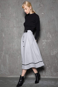 Pale gray wool skirt, maxi skirt, custom skirts, midi skirt, winter skirts, pleated skirt, flare skirt, womens skirts, button skirt C730