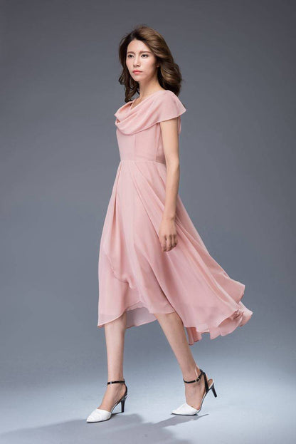 Pink bridemaid prom chiffon dress women C4863