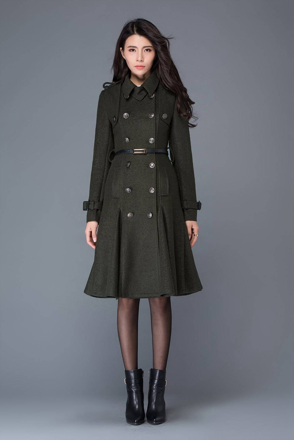 Double breasted Wool trench coat women C1028